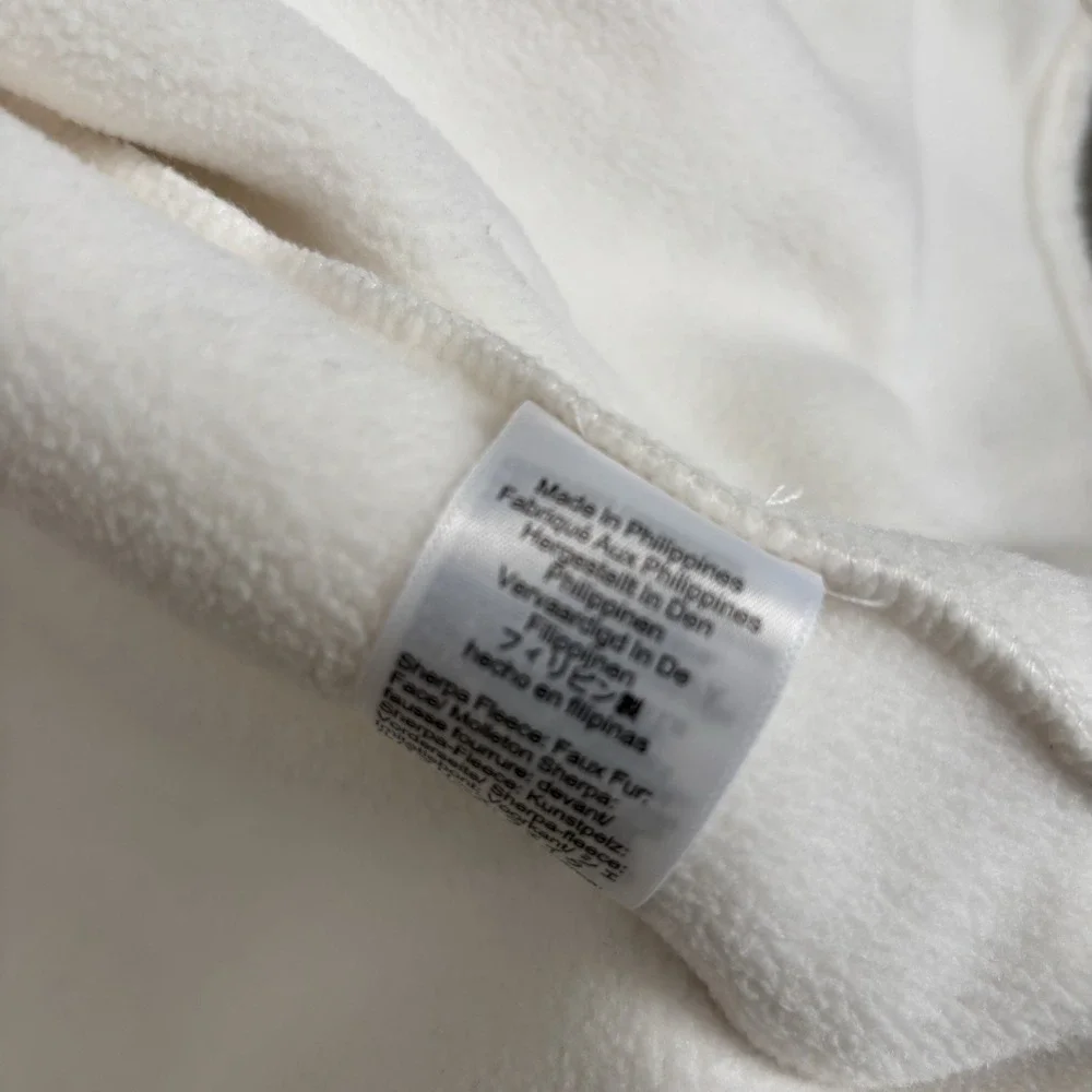 J Crew Teddy Sherpa Jacket Womens Medium Ivory Beige Snap Button Preppy‎ Pockets